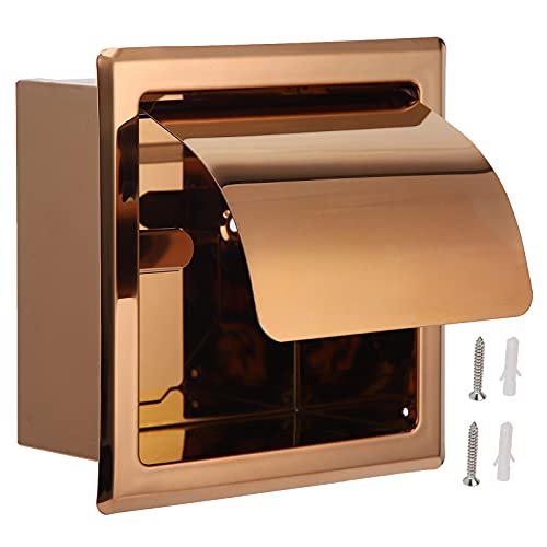 Alvinlite Toilet Paper Roll Holder Recessed Toilet Paper Holder Tissue Holder Box Cover Wall Mounted Stainless Steel Toilet Roll Holder Waterproof Toilet Tissue Holder for Bathroom(Rose Golden) - color: Rose Golden