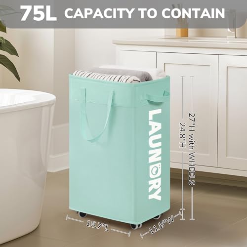 Goodpick 75L Rolling Laundry Basket with Removable Wash Bag for Living Room | Laundry Basket with Wheels, Collapsible Laundry Basket, Rolling Laundry Hamper with Handle for College Dorm,Blue - color: Blue 1-Pack