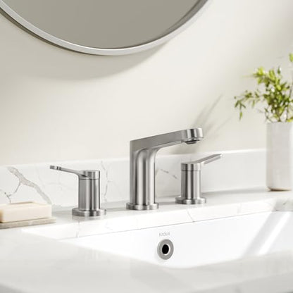 KRAUS Indy Widespread Bathroom Faucet in Spot-Free Brushed Nickel with 2 Handles, Pop Up Drain and Supply Lines, FUS-14103SFBN - color: Spot Free Brushed Nickel, style: Widespread