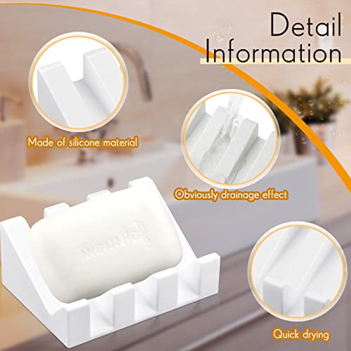 2 Pieces Silicone Soap Dish Self Draining Soap Dish Shower Waterfall Bar Soap Holder Tray with Drain Soap Saver for Kitchen Bathroom Accessories (Bright White) - color: Bright White
