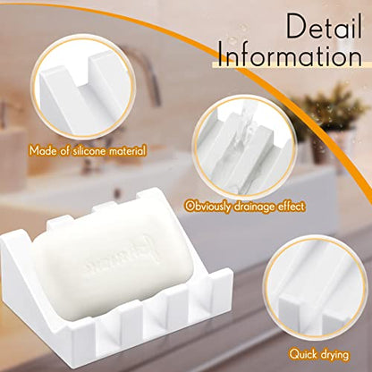 2 Pieces Silicone Soap Dish Self Draining Soap Dish Shower Waterfall Bar Soap Holder Tray with Drain Soap Saver for Kitchen Bathroom Accessories (Bright White) - color: Bright White