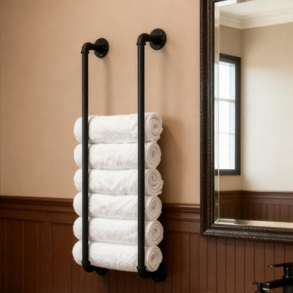 Industrial Pipe Towel Rack for Bathroom Wall Mounted,Towel Holder Black | 36 Inch,Made of Galvanized Steel,Easy To Install,Hold Up To 9 Regular Size Bath Towels,For Farmhouse Bathrooms Laundry Rooms - size: 36 Inch