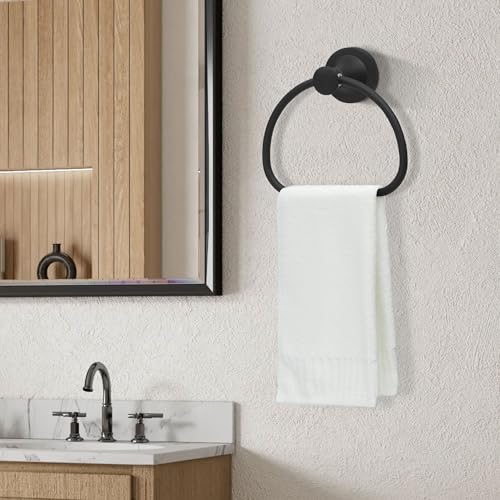 Black Bathroom Hand Towel Holder, Matte Black Towel Ring Holder, Wall Mounted Towel Rack Hanger Home Half Round Bathroom Hardware Accessory Modern - color: Black