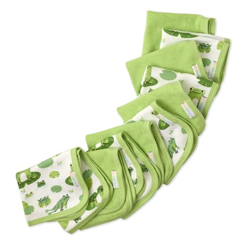 River 10-Pack Baby Washcloths 100% Organic Cotton Absorbent | GOTS Certified Organic Cotton for Baby, Toddler Girls, Boys, Unisex, Machine Washable, Made to Match Colors, 10*10 Inch - color: Leaf Frog