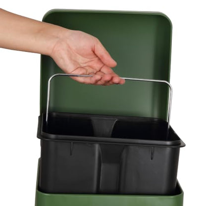 happimess Betty 8 Gal Step Trash Can Soft-Close Lid, Pine Green | Removable Liner, Semi-Rectangular, Steel Pedal, Iron Powder Coated, 27" Height, Non-Skid Base - color: Pine Green