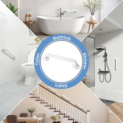 Grab Bars for Bathtubs and Showers, 16 Inch Anti Slip Bathroom Safety Shower Handles for Seniors Handicap Elderly Assistance, Hand Rails for Toilet Walls Bath Tub, 1" Stainless Steel Handrail（White）