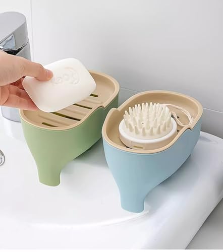 2 Pack Cute Elephant Soap Dish Holder Tray Plastic Sink Self Draining Suitable for Kitchen Bathroom Bar Shower Bath Kitsch Large Shelf Drainage,Green+Blue - color: C-green+blue