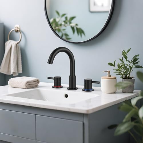 Black Bathroom Faucet 3 Hole, 2-Handle Widespread Faucet (2 Pack) | Lead-free stainless steel, pop-up drain, Detachable faucet aerator, 360°swivel, for RV & vanity sink 3-hole mount - color: 1-Black*2, style: 8 Inch Widespread