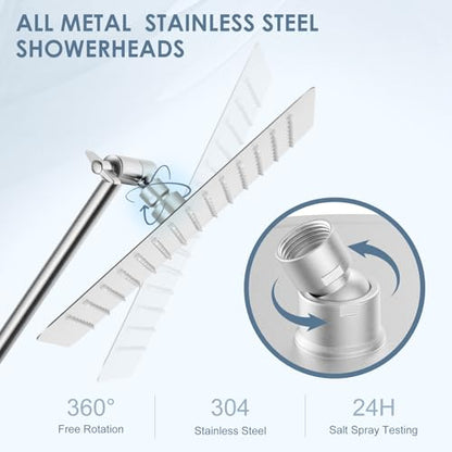 12x8 Inch Rectangle Rain Shower Head Brusehd Nickel, All Metal Stainless Steel 304, Full Body Rainfall Shower with 112 Silicone Nozzles, Ceiling Rain Showerheads - color: Brushed Nickel, size: 12 x 8 Inch Rectangle