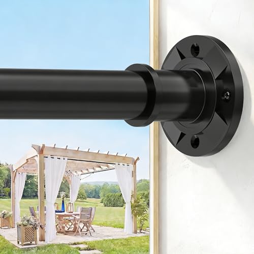 Black Long Tension Curtain Rods No Drilling 31-100 In Adjustable Heavy Duty Shower Curtain Rod for Bathroom Outdoor Window Anti-Slip Rustproof Stainless Steel - color: Matte Black, size: 31-100"