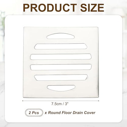 uxcell 2 Pcs Square Floor Drain Cover, Stainless Steel Shower Hair Catcher Drain Grate for Small Lawns, Bathroom Covers, Kitchen Floor Drains, Silver Tone(3 Inches) - size: 3 Inches