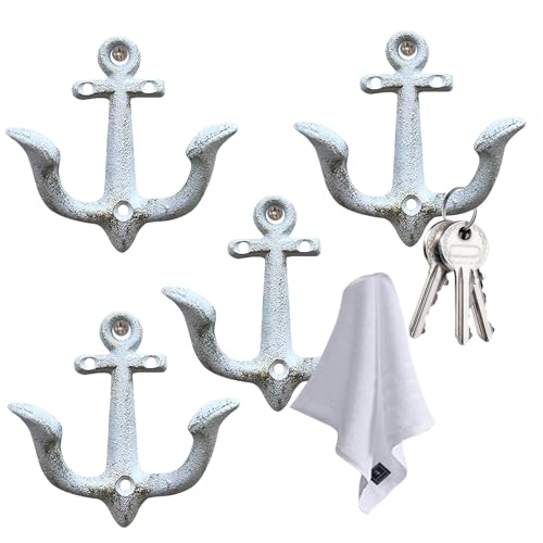 Notakia Decorative Wall Mounted Antique Shabby Chic Metal Home Bathroom Towel Coat Hooks Hanger, Vintage Rustic Cast Iron Wall Hooks (White 4Pcs) - color: White 4Pcs