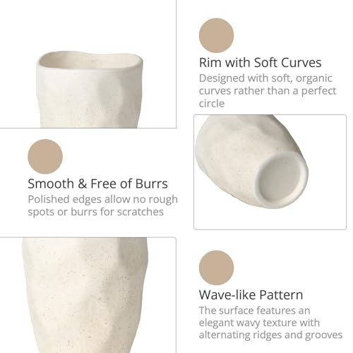 Handmade Undulating Beige Ceramic Toothbrush Holder, Earthy Text | Organic Wave Shape, Speckled Pottery Feel, Matte Textured Surface, Minimal Natural Decor, Bathroom Vanity And Desk Organizer