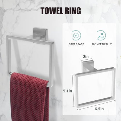 5 Piece Brushed Nickel Towel Bar Set Bathroom Hardware Set Brushed Nickel Bathroom Accessories Set with 2 Towel Hook, Stainless Steel Wall Mounted Bathroom Towel Rack Set Square 16-Inch - color: Brushed Nickel, size: 16 IN