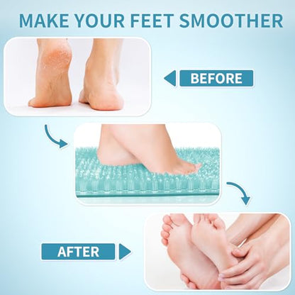 Yolife Shower Foot Scrubber Mat, Anti-Slip Bath Mat with Scrub Bristles, Soft Shower Foot Massager with Strong Suction Cups for Soothe Achy Feet, 25.6" x 13.4" - color: Light Blue, size: 25.6" x 13.4" (Rectangular)