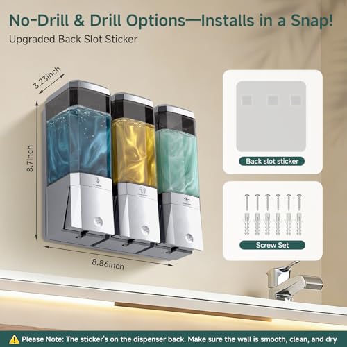 Shampoo and Conditioner Dispenser Wall Mounted No Drill, Shower Soap Dispenser 3 Chamber Shampoo Conditioner Body Wash Refillable 3 * 17oz Shower Soap Dispenser for Bathroom Hotel, Silver+Smoke Gray - color: Silver-smoke Gray-3