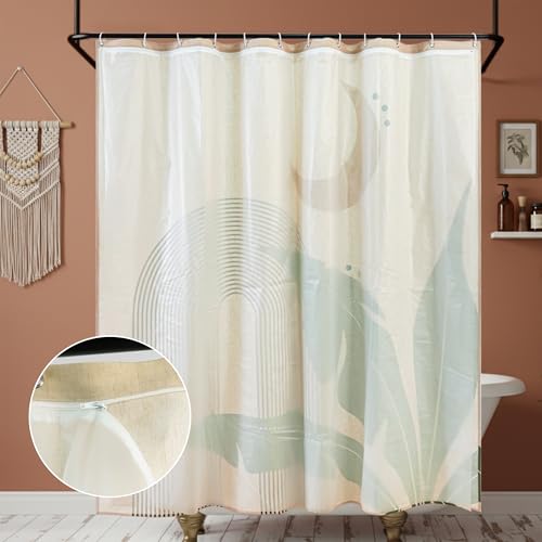 Laurel Archway Linen Boho Shower Curtain Set with Liner,72" Wx72 L | Double Layer Shower Curtain Waterproof Fabric with Zippered Removable PEVA Liner,Boho Shower Curtain for Bathroom,Free Hooks - color: Arch