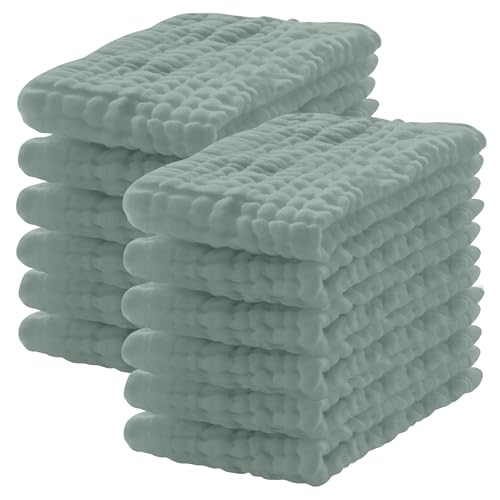 Lovely Care 12 Pack Muslin Burp Cloths 100% Cotton Muslin Cloths Large 20''x10'' Extra Soft and Absorbent Baby Burping Cloth - Green - color: Green, size: 10x20 Inch (Pack of 12)