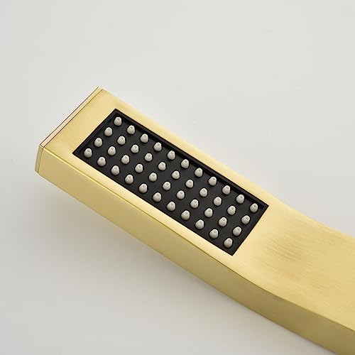 WELLFOR Brushed Gold 12" Wall Mounted Shower Faucet Set Single Handles, Dual Head Shower Faucet System with 2-way Diverter, Shower System with Handheld Spray, Rough in Valve, Hot Cold Water - color: Gold, style: Wall Mount 12-Inch