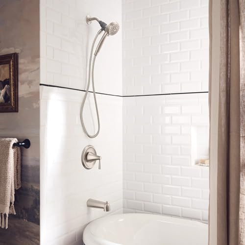 Moen Ronan Spot Resist Brushed Nickel Single-Handle Modern Tub and Shower Faucet with Round Handheld Rain Shower Spray Head Featuring Magnetix, Valve Included, 82021SRN - color: Brushed Nickel, style: Round Showerhead