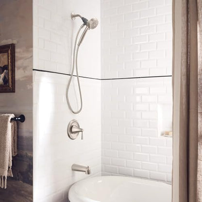 Moen Ronan Chrome Single-Handle Modern Tub and Shower Faucet with Round Handheld Rain Shower Spray Head Featuring Magnetix, Valve Included, 82021 - color: Chrome, style: Round Showerhead