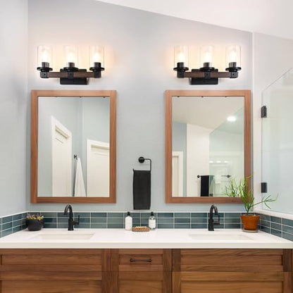 EDISHINE Farmhouse Vanity Lights for Bathroom, 3-Light Bathroom Vanity Lights Over Mirror, Wall Sconce with Clear Glass Shades for Vanity Table, Living Room(E26 Base) (Pack of 2) - size: 3-Light with Clear Glass Shade (Pack of 2)
