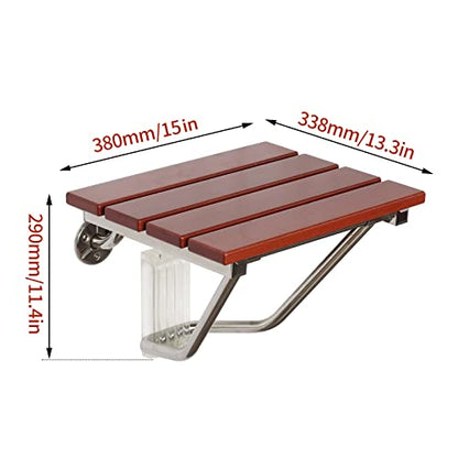 Folding Shower Seat Wall Mounted, Teak Wood, 15'' Foldable Shower Chair | 350lbs Capacity, Folding Shower Bench,Bathroom Stool, For Seniors Adults Disabled, For Indoor Shower Small Spaces