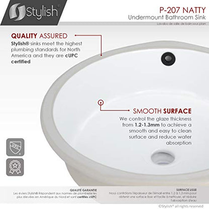 Stylish Round Bathroom Sink 16 x 16 Inch Ceramic Porcelain Undermount Bathroom Sinks Enamel Glaze Finish Smooth and Stain Resistant White Surface with Chrome and Matte Black Overflow, P-207 - style: 16"x16" Chrome & Matte Black Overflows