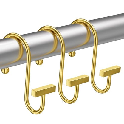Muted Gold Shower Curtain Hooks, Bathway Shower Curtain Rings Rust Proof, 12PCS Shower Hooks for Shower Curtain, T-Bar Design Convenient Elegant Shower Curtain Hangers for Bathroom Kitchen Wardrobe - color: Muted Gold
