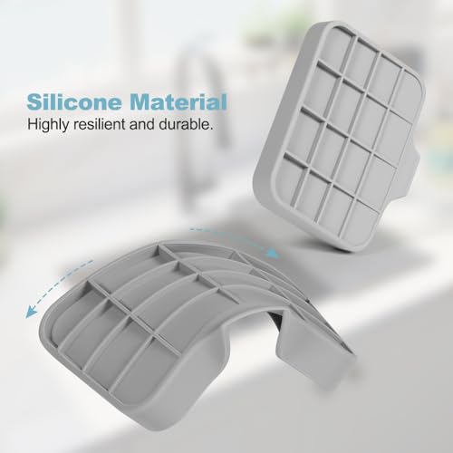 Silicone Soap Dish with Drain Holes, Quick-Dry Soap Holder for Kitchen & Bathroom Sink, Self Draining Kitchen Sponge Tray, Keeps Counter Dry, Easy Clean Soap Saver (Gray, 4.7" x 3.9")