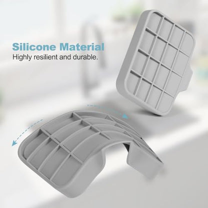 Silicone Soap Dish with Drain Holes, Quick-Dry Soap Holder for Kitchen & Bathroom Sink, Self Draining Kitchen Sponge Tray, Keeps Counter Dry, Easy Clean Soap Saver (Gray, 4.7" x 3.9")