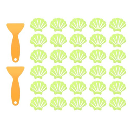 uxcell 30pcs Non-Slip Bathtub Stickers, Anti-Slip Shower Stickers Showers Treads Shell Shaped Appliques with 2 Pcs Scraper for Bath Tub Shower Stairs, Green - color: Green