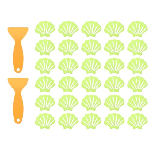 uxcell 30pcs Non-Slip Bathtub Stickers, Anti-Slip Shower Stickers Showers Treads Shell Shaped Appliques with 2 Pcs Scraper for Bath Tub Shower Stairs, Green - color: Green