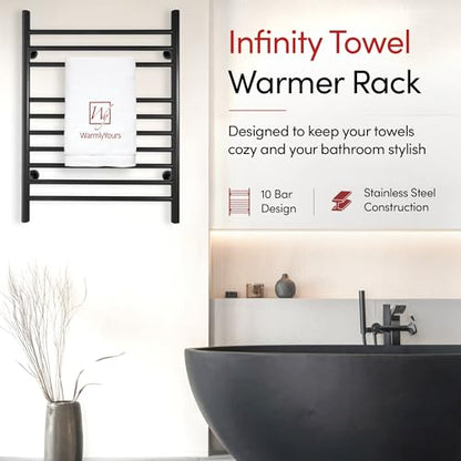 Heated Towel Rack, 10-Bar Wall-Mounted Electric Towel Warmer, Matte Black, Plug-in or Hardwired, Luxury Bathroom Accessory for Warm, Dry Towels (WarmlyYours Infinity) - color: Matte Black