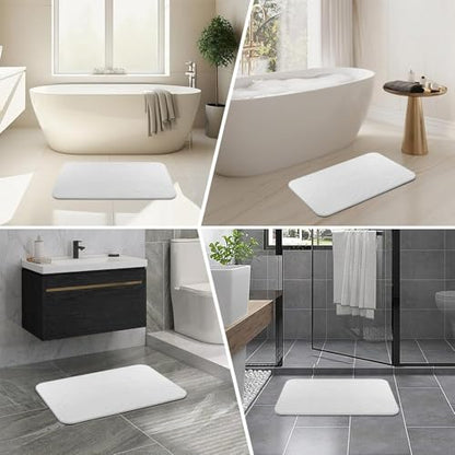 Stone Bath Mat, 2 Pack Diatomaceous Earth Shower Mat, Non-Slip Super Absorbent Quick Drying Bathroom Floor Mat, 24x15, White - color: White