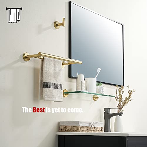 JQK Double Towel Bar Gold, 15 Inch 304 Stainless Steel Thicken 0.8mm Towel Rack Holder for Bathroom Washcloths and Hand Towels, Brushed Gold Wall Mount, Useable Length 12 Inch, TB100L12-BG - color: Brushed Gold, size: 15 Inch