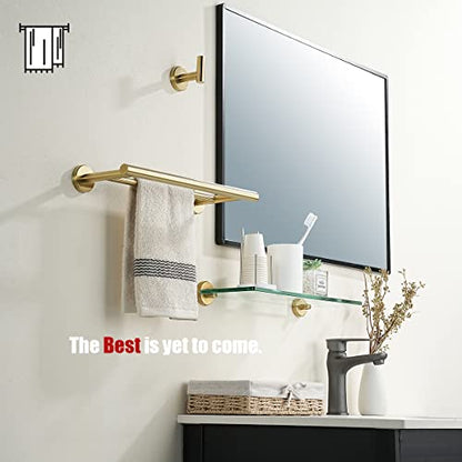 JQK Double Towel Bar Gold, 15 Inch 304 Stainless Steel Thicken 0.8mm Towel Rack Holder for Bathroom Washcloths and Hand Towels, Brushed Gold Wall Mount, Useable Length 12 Inch, TB100L12-BG - color: Brushed Gold, size: 15 Inch