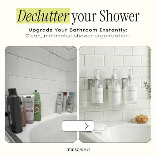 MaisoNovo Shampoo and Conditioner Dispenser|Refillable Clear Set of 3 | No Drill Wall Mount - Shower Soap Dispenser · Holds Body Wash or Hand Soap · Wall Soap Dispenser - For shower and bathroom - color: Clear Set of 3