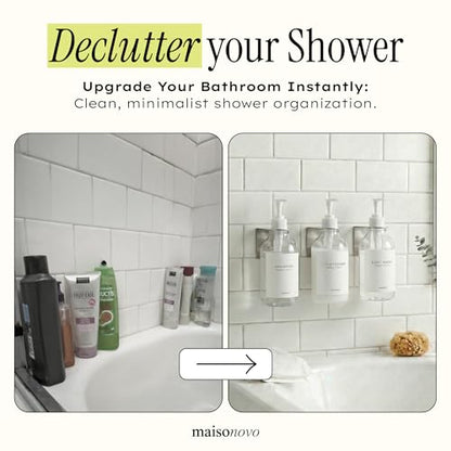 MaisoNovo Shampoo and Conditioner Dispenser|Refillable Clear Set of 3 | No Drill Wall Mount - Shower Soap Dispenser · Holds Body Wash or Hand Soap · Wall Soap Dispenser - For shower and bathroom - color: Clear Set of 3