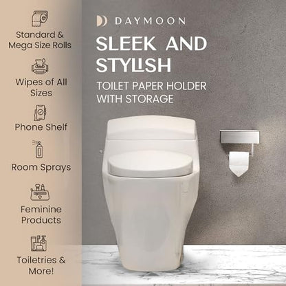 Day Moon™ - Toilet Paper Holder with Shelf - Modern Roll Holder for Bathroom - 1 Pack - Wall Mount - with Storage, Brushed Nickel - color: Brushed Nickel