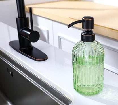 16Oz Green Glass Soap Dispenser with Rust Proof Bronze Stainless Steel Pump, Green Countertop Refillable Liquid Lotion Dispensers with Stainless Steel Pump, Oil Rubbed Bronze Soap Dispenser - color: Oil Rubbed Bronze+ Green, size: 1-Pack