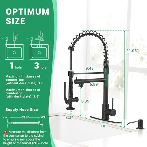 Fapully Commercial Pull Down Kitchen Sink Faucet with Sprayer Matte Black | Single Handle Faucets for Kitchen Sink, Kitchen Faucet with Soap Dispenser and Deck Plack for 4 Holes, 1.8GPM Water Flow - color: Matte Black, style: Contemporary