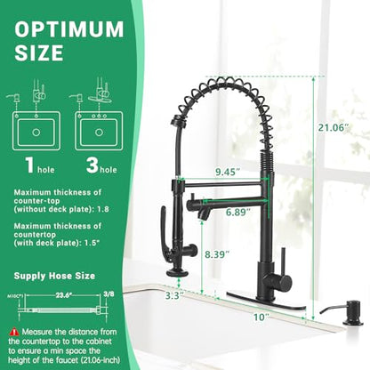 Fapully Commercial Pull Down Kitchen Sink Faucet with Sprayer Matte Black | Single Handle Faucets for Kitchen Sink, Kitchen Faucet with Soap Dispenser and Deck Plack for 4 Holes, 1.8GPM Water Flow - color: Matte Black, style: Contemporary