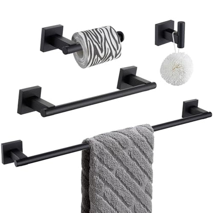Suyar Bathroom Hardware Set Matte Black, Bathroom Accessories 4 Pieces | Include Robe Hook, Toilet Paper Holder, Hand Towel Holder, Towel Bar, SUS304 Stainless Steel, Wall Mounted - color: Matte Black