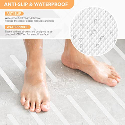 Non Slip Bathtub Stickers, 24 PCS Shower Stickers for Safety Bathroom Tubs, Bathtub Non Slip Stickers and Adhesive Decals Scraper for Bath Tub, Shower Floor, Stairs, Ladders(White) - color: White