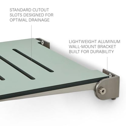 18 inch Silhouette Slimline Folding Wall Mount Shower Bench Seat, Sea Green Seat with Silver Frame - color: Sea Green Seat With Silver Frame