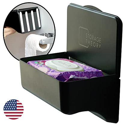Wipe Holder for Bathroom – Adhesive Wall Mount Organizer – Bathroom Shelf & Baby Wipes Dispenser – Black, 2 Pack - color: Black 2 Pack