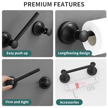 Hoimpro Wall Mounted Rustproof Toilet Tissue Paper Holder Bathroom Accessories Toilet roll Paper Hanger, Black - color: Matte Black