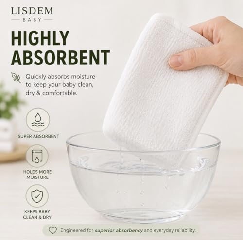 Bamboo Baby Washcloths, 6 Pack Soft & Absorbent Baby Wash Cloths for Newborns, Infants & Toddlers, Gentle Baby Face Towels for Bath Time, Feeding, Burping & Everyday Care, 10 x 10 Inches.
