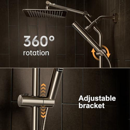 Veken All Metal 10" Luxurious Brushed Nickel Rain Shower Head with Handheld | Dual High Pressure Shower Heads, Power-wash Hand Held with Hose,Double Detachable Showerhead,Square Rainfall,Bathroom Upgrade - color: Brushed Nickel, size: 10 Inch